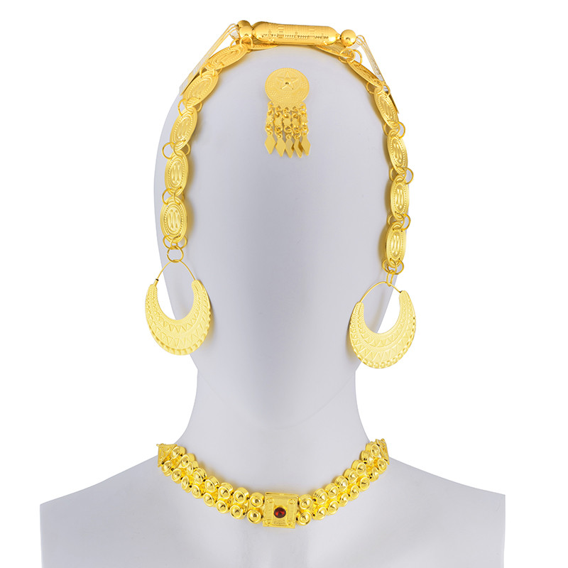 Ethlyn sidabro spalvos / aukso spalvos Eritrėjos vestuvių tradicinių papuošalų rinkiniai Penki vnt. „Choker“ rinkiniai S84