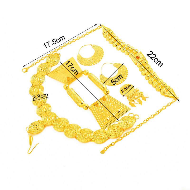 Ethlyn sidabro spalvos / aukso spalvos Eritrėjos vestuvių tradicinių papuošalų rinkiniai Penki vnt. „Choker“ rinkiniai S84