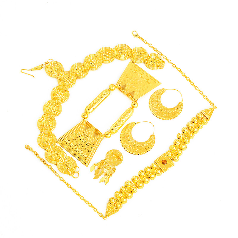 Ethlyn sidabro spalvos / aukso spalvos Eritrėjos vestuvių tradicinių papuošalų rinkiniai Penki vnt. „Choker“ rinkiniai S84