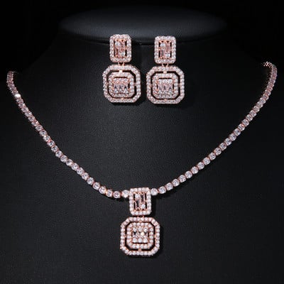 SUGO Naujas Paprastos mados kvadratinio dizaino blizgaus kubinio cirkonio auskarų karolių rinkiniai jaunoms merginoms Miela papuošalų dovana