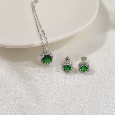 SUGO Naujas Paprastos mados kvadratinio dizaino blizgaus kubinio cirkonio auskarų karolių rinkiniai jaunoms merginoms Miela papuošalų dovana