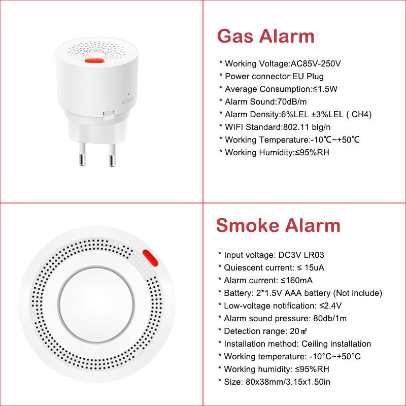 Zigbee Wifi Tuya Sistem de alarmă pentru securitatea casei inteligente DIY cu detector de fum de gaz Senzor de ușă Monitor de mișcare PIR Alertă de scurgere de apă
