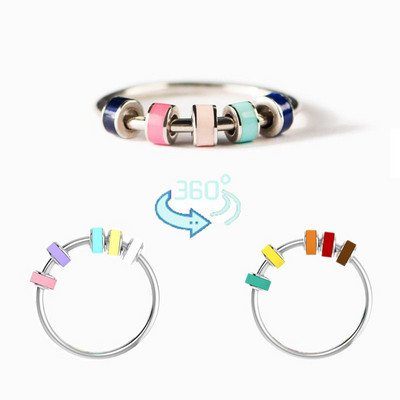 Фини емайлирани мъниста Безпокойство Fidget Rings For Women Girls Anti Stress Release Fun Toys Ring Jewelry About Daughter Fidget Ring Gift