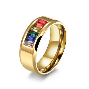Нов моден женски великолепен кристален пръстен с цвят на дъгата Мъжки летни цветни бижута Титанов пръстен за жени и мъже