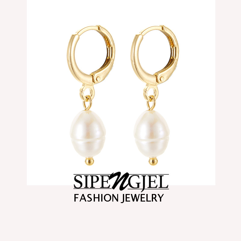 SIPENGJEL Cercei cu perle neregulate de modă pentru femei, în stil baroc, perle de apă dulce, cercei mici, bijuterii de petrecere