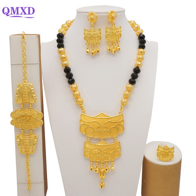 Seturi de bijuterii de culoare aurie Dubai pentru femei, colier nigerian, cercei, set de bijuterii, nunta africană, Etiopia, cadouri de mireasă