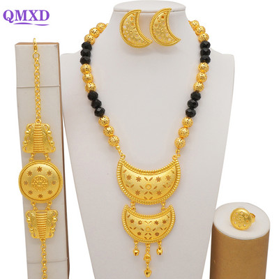 Seturi de bijuterii de culoare aurie Dubai pentru femei, colier nigerian, cercei, set de bijuterii, nunta africană, Etiopia, cadouri de mireasă