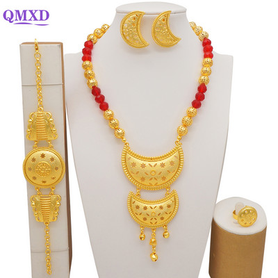 Seturi de bijuterii de culoare aurie Dubai pentru femei, colier nigerian, cercei, set de bijuterii, nunta africană, Etiopia, cadouri de mireasă