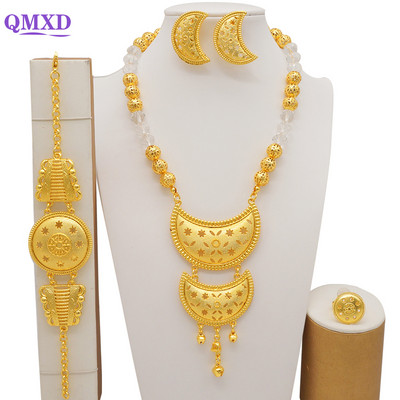 Seturi de bijuterii de culoare aurie Dubai pentru femei, colier nigerian, cercei, set de bijuterii, nunta africană, Etiopia, cadouri de mireasă