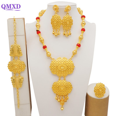 Seturi de bijuterii de culoare aurie Dubai pentru femei, colier nigerian, cercei, set de bijuterii, nunta africană, Etiopia, cadouri de mireasă