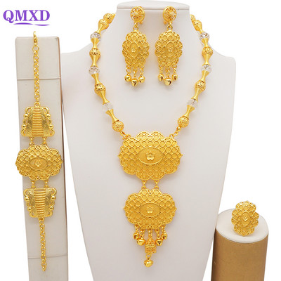 Seturi de bijuterii de culoare aurie Dubai pentru femei, colier nigerian, cercei, set de bijuterii, nunta africană, Etiopia, cadouri de mireasă