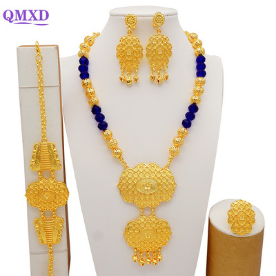 Seturi de bijuterii de culoare aurie Dubai pentru femei, colier nigerian, cercei, set de bijuterii, nunta africană, Etiopia, cadouri de mireasă