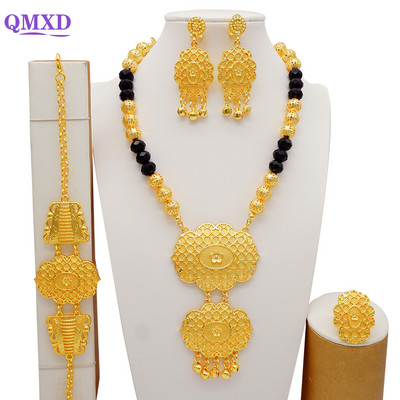 Seturi de bijuterii de culoare aurie Dubai pentru femei, colier nigerian, cercei, set de bijuterii, nunta africană, Etiopia, cadouri de mireasă