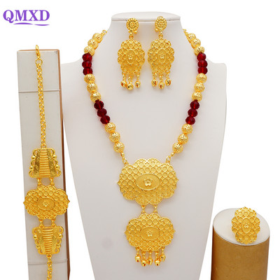 Seturi de bijuterii de culoare aurie Dubai pentru femei, colier nigerian, cercei, set de bijuterii, nunta africană, Etiopia, cadouri de mireasă