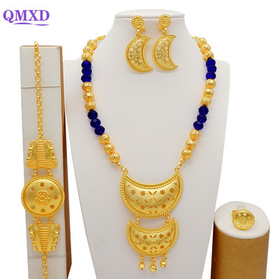 Seturi de bijuterii de culoare aurie Dubai pentru femei, colier nigerian, cercei, set de bijuterii, nunta africană, Etiopia, cadouri de mireasă