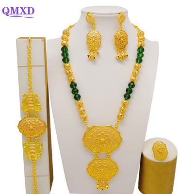 Seturi de bijuterii de culoare aurie Dubai pentru femei, colier nigerian, cercei, set de bijuterii, nunta africană, Etiopia, cadouri de mireasă