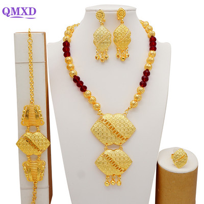 Seturi de bijuterii de culoare aurie Dubai pentru femei, colier nigerian, cercei, set de bijuterii, nunta africană, Etiopia, cadouri de mireasă