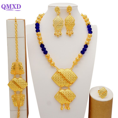 Seturi de bijuterii de culoare aurie Dubai pentru femei, colier nigerian, cercei, set de bijuterii, nunta africană, Etiopia, cadouri de mireasă