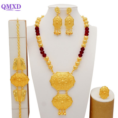 Seturi de bijuterii de culoare aurie Dubai pentru femei, colier nigerian, cercei, set de bijuterii, nunta africană, Etiopia, cadouri de mireasă