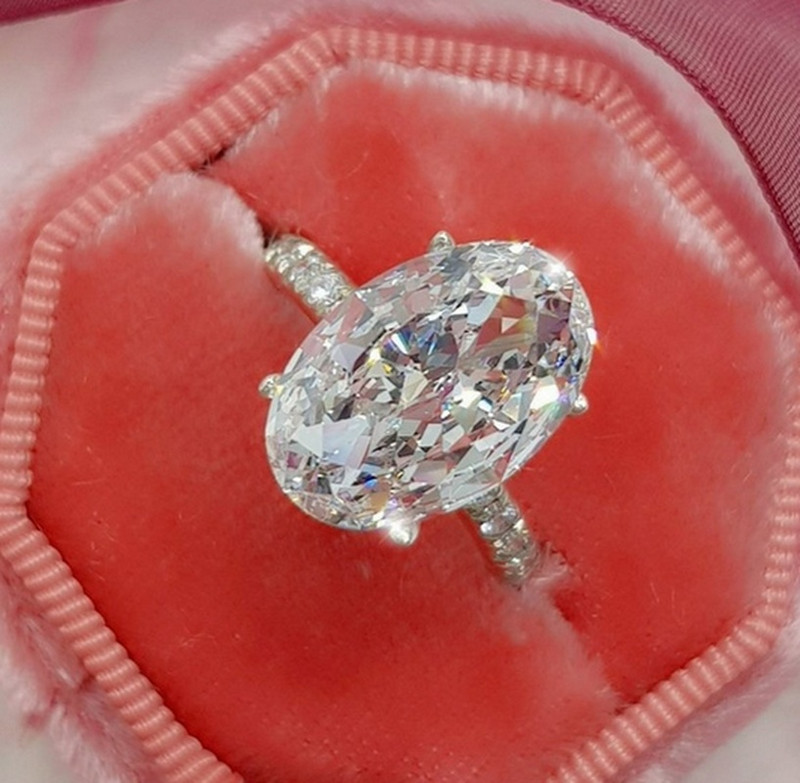 Изящни сребърни цветни овални триизмерни бижута от циркониев камък Годежни брачни пръстени за жени