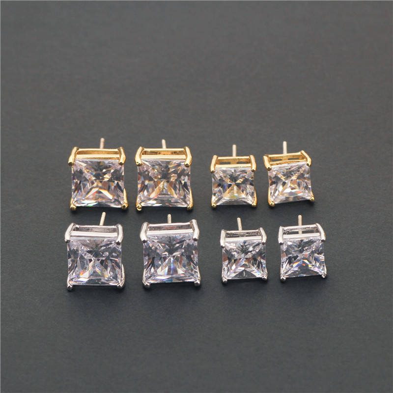 Klasikiniai kvadratiniai kubiniai cirkonio auskarai vyrams Maži CZ krištoliniai moteriški auskarai vakarėliui Vyriški auskarai hip-hop papuošalai