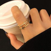 Inele de degete reglabile de culoare argintie, cu zirconiu cubic, stivuibile, cu două straturi, pentru femei, bijuterii coreene