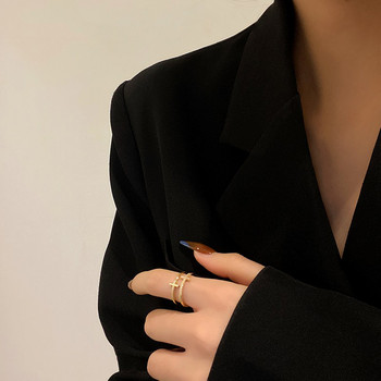 Μόδα δαχτυλίδια διπλής στρώσης σταυρωτά, κυβικά ζιρκονία, ασημένια ρυθμιζόμενα δαχτυλίδια για γυναίκες, κορεάτικα κοσμήματα