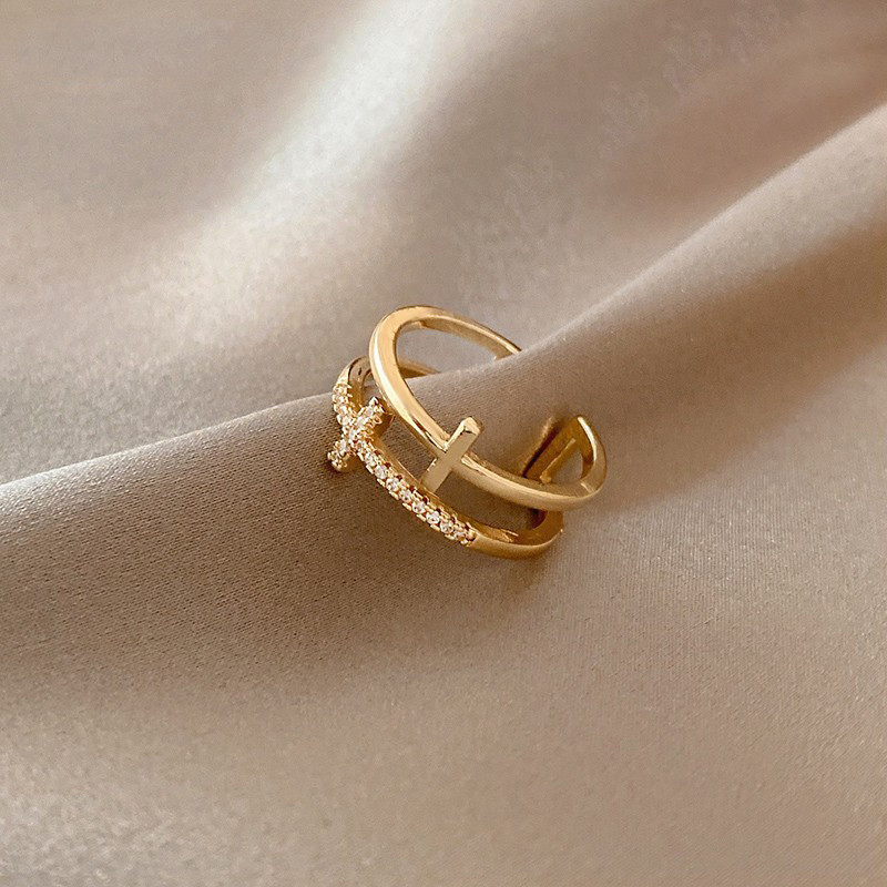 Inele de degete reglabile de culoare argintie, cu zirconiu cubic, stivuibile, cu două straturi, pentru femei, bijuterii coreene