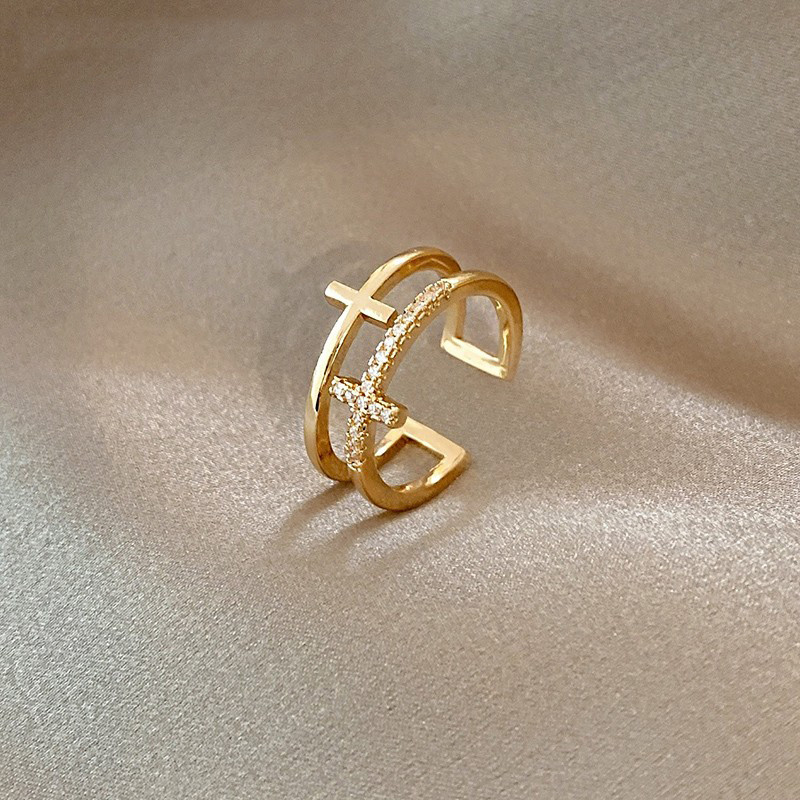 Inele de degete reglabile de culoare argintie, cu zirconiu cubic, stivuibile, cu două straturi, pentru femei, bijuterii coreene