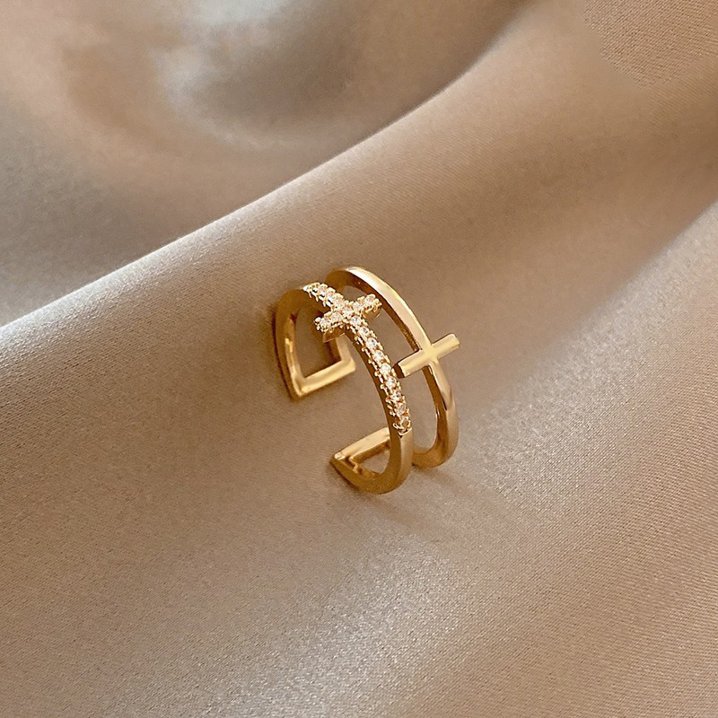 Inele de degete reglabile de culoare argintie, cu zirconiu cubic, stivuibile, cu două straturi, pentru femei, bijuterii coreene