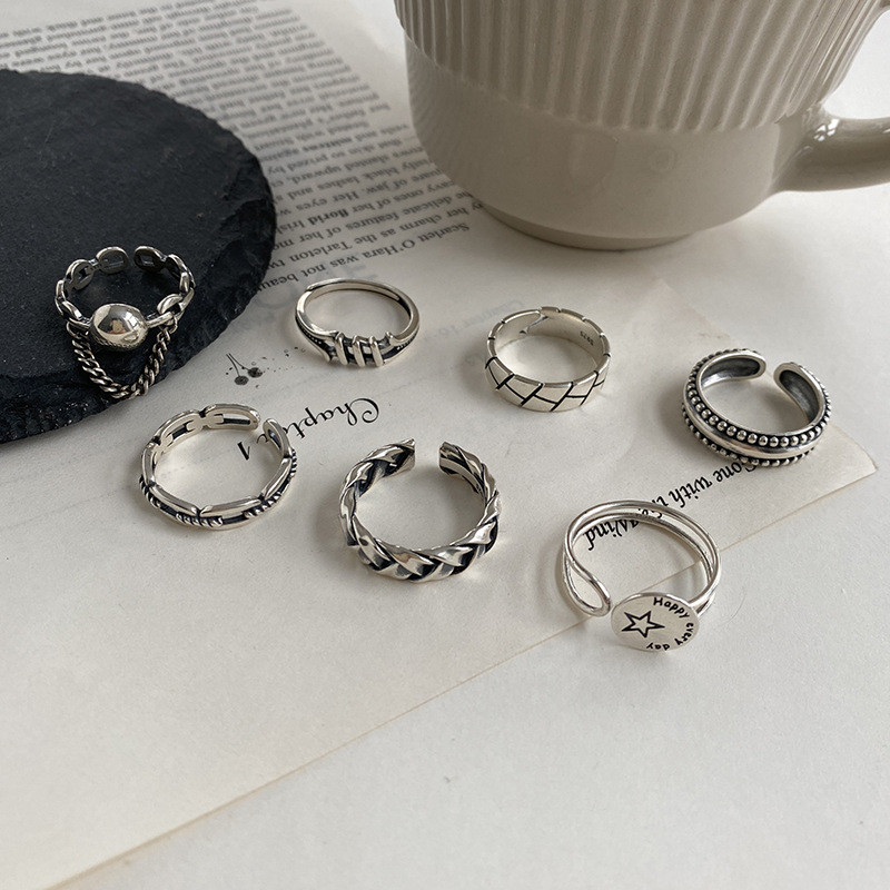FOXANRY sidabro spalvos žiedai mados poros hip-hop vintažinis paprastas geometrinis dizainas tailandietiškų sidabrinių vakarėlių papuošalų didmeninė prekyba