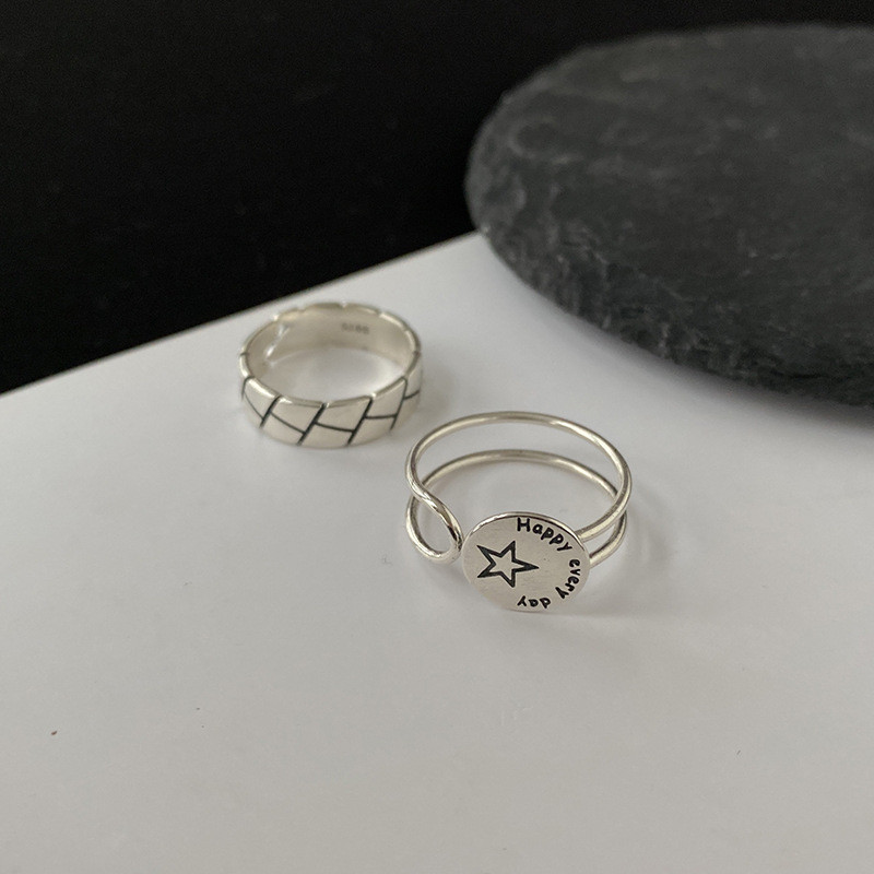 FOXANRY sidabro spalvos žiedai mados poros hip-hop vintažinis paprastas geometrinis dizainas tailandietiškų sidabrinių vakarėlių papuošalų didmeninė prekyba