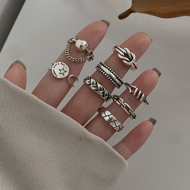 FOXANRY sidabro spalvos žiedai mados poros hip-hop vintažinis paprastas geometrinis dizainas tailandietiškų sidabrinių vakarėlių papuošalų didmeninė prekyba