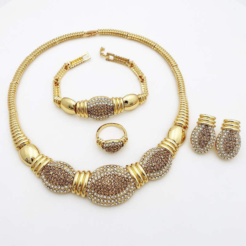 Brazilijos 18k paauksuotų papuošalų rinkinys moterims Aukso spalvos Dubajaus papuošalų karolių rinkinys Graži vestuvių vakarėlio dovana