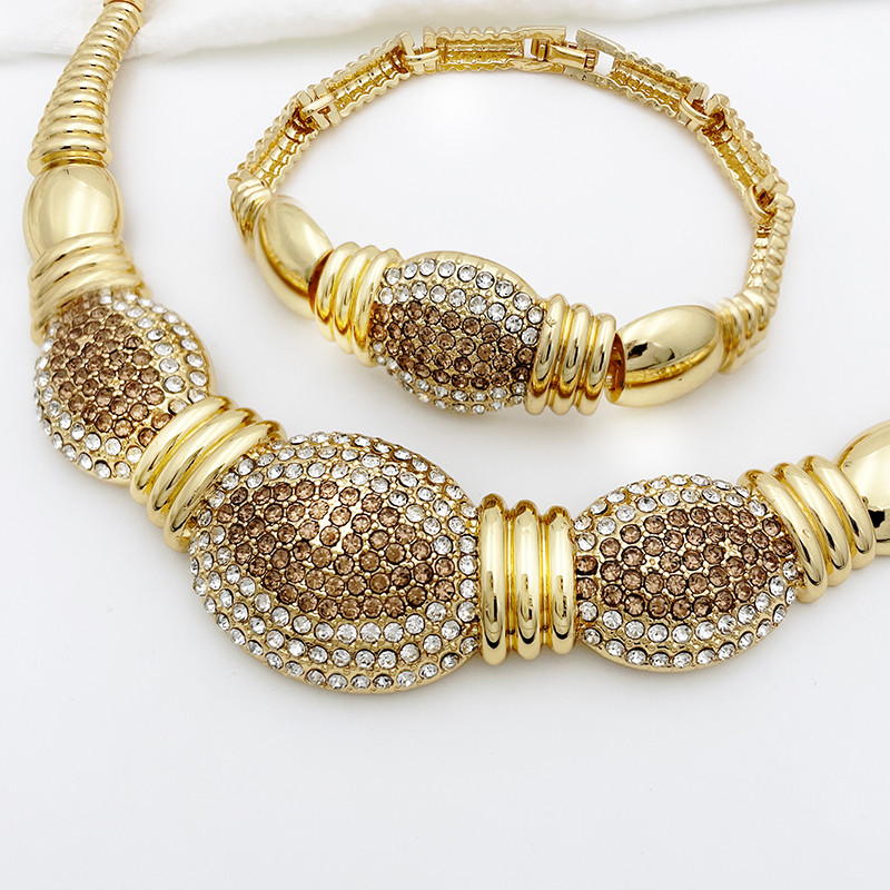 Brazilijos 18k paauksuotų papuošalų rinkinys moterims Aukso spalvos Dubajaus papuošalų karolių rinkinys Graži vestuvių vakarėlio dovana