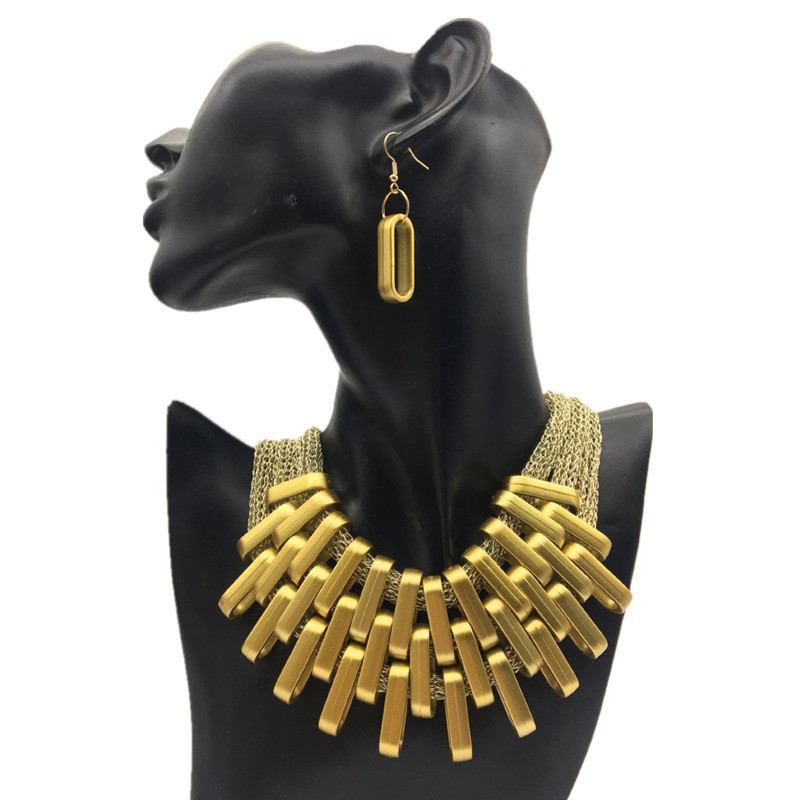 Afrikietiškų karolių papuošalų rinkiniai Perdėta kaklo karoliai moterims Statement Geometrinės vestuvės Indijos papuošalų dizainas Liffly