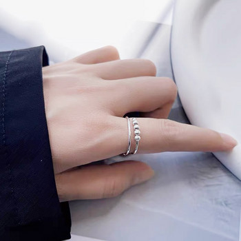 2022 Нов 925 стерлингово сребро Fidget Beads Anxiety Spinner Ring за жени, мъже, облекчаване на стреса, регулируеми пръстени, модни бижута