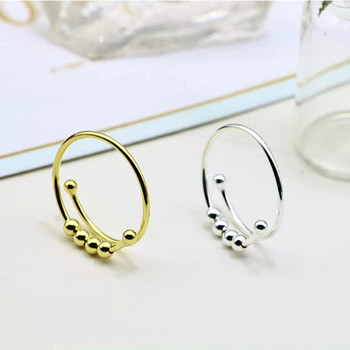 2022 Нов 925 стерлингово сребро Fidget Beads Anxiety Spinner Ring за жени, мъже, облекчаване на стреса, регулируеми пръстени, модни бижута