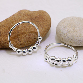 2022 Νέο ασημένιο 925 στερλίνα Fidget Beads Δαχτυλίδι για γυναίκες Ανδρικά κοσμήματα με ρυθμιζόμενο στρες
