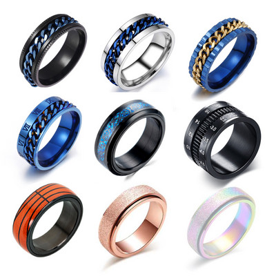 9 Style Spinner Rotatable Chain Rings Облекчаване на стреса за мъже, жени Брачна лента Finger anxiety fidget ring Jewelry Gift