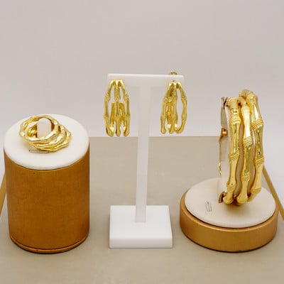 Madingas rusiškas 3vnt papuošalų rinkinys Prabangus Blizgantis Brazilijos Aukso Spalvos Apyrankės Auskarai Žiedas Moterų Dovana