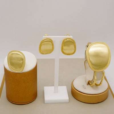 Madingas rusiškas 3vnt papuošalų rinkinys Prabangus Blizgantis Brazilijos Aukso Spalvos Apyrankės Auskarai Žiedas Moterų Dovana