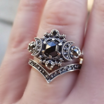 Винтидж овален лилав пръстен с лунен камък Двойни лунни пръстени за жени Мъжки пръстен от цинкова сплав Разклонение Подаръци за партита Модерни обещаващи бижута