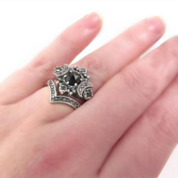 Винтидж овален лилав пръстен с лунен камък Двойни лунни пръстени за жени Мъжки пръстен от цинкова сплав Разклонение Подаръци за партита Модерни обещаващи бижута