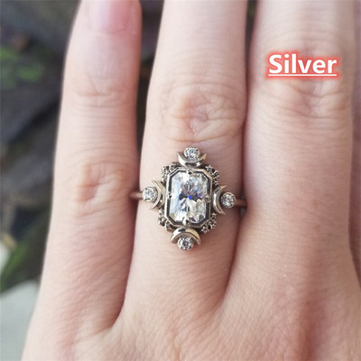 Vintažinis ovalus violetinis Mėnulio akmens žiedas Dvigubas mėnulio žiedas moterims Vyriškas cinko lydinio šakelės žiedas vakarėliui Dovanos madingi pažado papuošalai