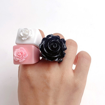 Модно ягодово черешово сърце с геометрична квадратна смола, акрилни големи масивни пръстени, комплект за жени, цветен пръстен, пръстен Y2K бижута