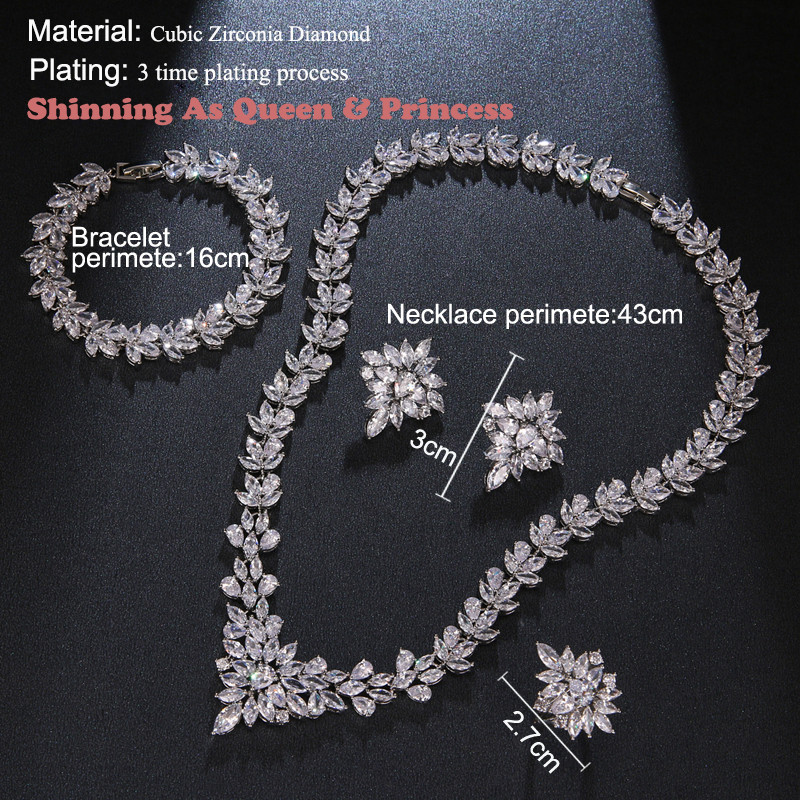 Prabangių prekių ženklų CZ cirkonio karolių papuošalų rinkiniai moterims 2022 m. sidabro spalvos Marquise Dubai vestuvių papuošalų rinkinys Bijoux Femme