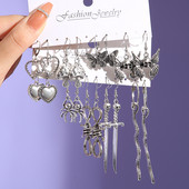 18Pcs/Set Punk Gothic Set naušnica za žene Posrebrene naušnice Vintage zmija leptir gljiva naušnica modni crni nakit
