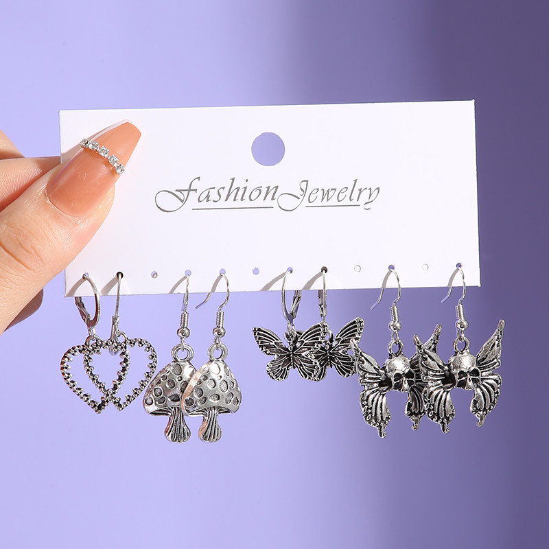 18Pcs/Set Punk Gothic Set naušnica za žene Posrebrene naušnice Vintage zmija leptir gljiva naušnica modni crni nakit