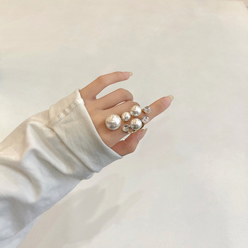 Κομψά ρετρό υπερμεγέθη δαχτυλίδια πολλαπλών μαργαριταριών για γυναίκες Lady Shiny Crystal Rhinestone Irregular Charm Open Rings Κοσμήματα